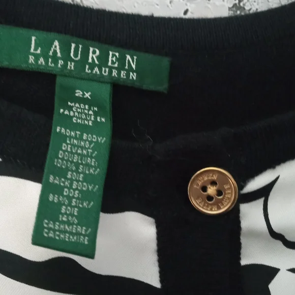 Ralph Lauren Black and White Botanical Cardigan Sweater - Picture 3 of 5